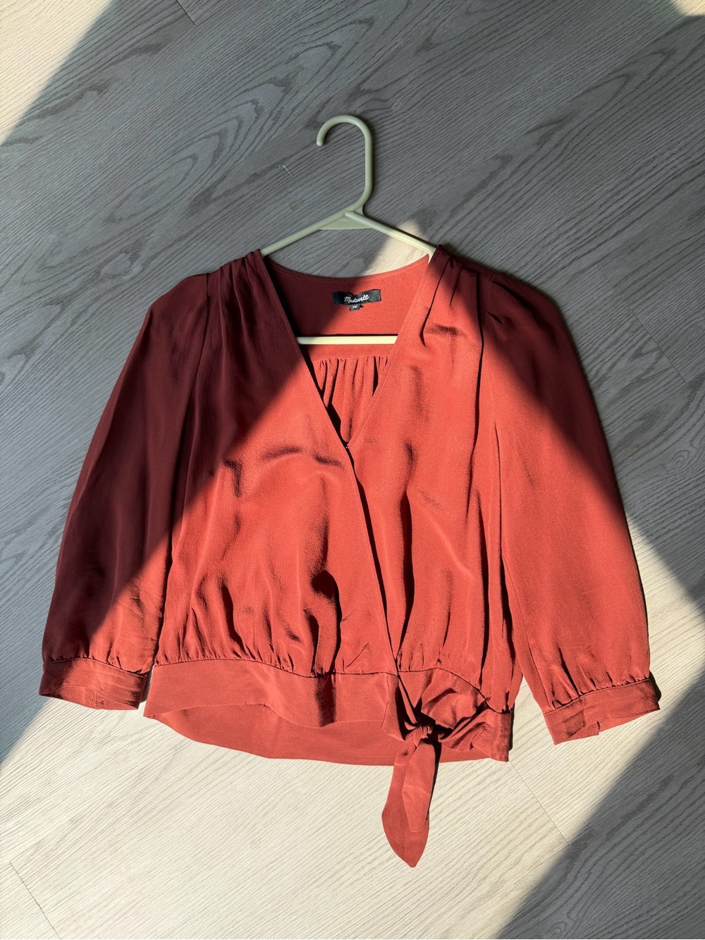 Madewell Rust Red Wrap Tie Silk Blouse